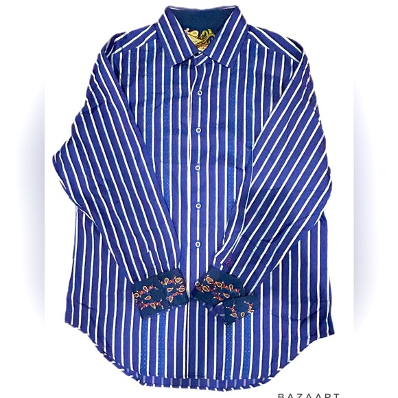 Robert Graham Other - NWT Robert Graham Blue/Purple Flip Cuff button down dress shirt white stripe